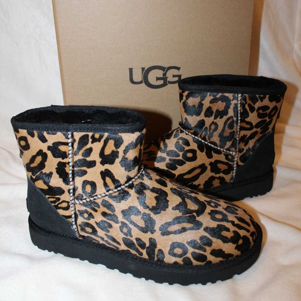 NIB‎ UGG MINI CALF HAIR PANTHER FUR ANKLE BOOTS BUTTERSCOTCH BLACK CHESTNUT
